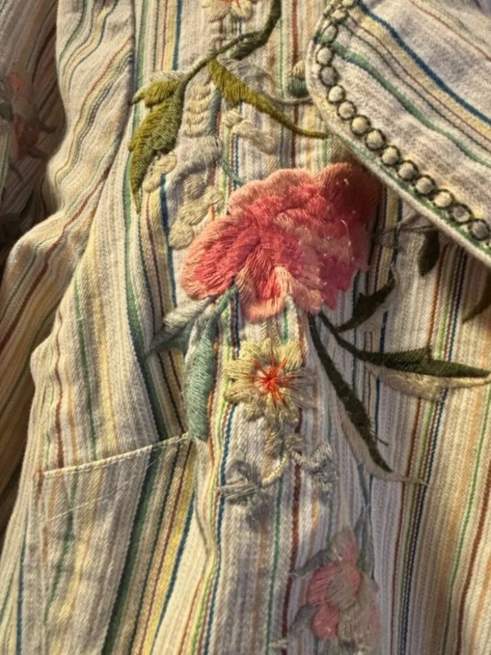 Johnny Was Striped Embroidered Floral Fully Lined Jacket Blazer Women's Medium - Picture 7 of 10